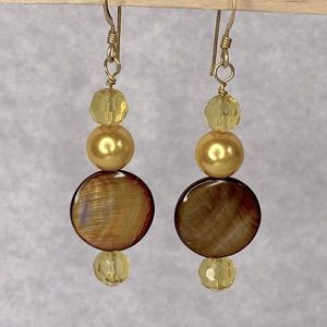Dyed shell glass pearls crystal dangle earrings